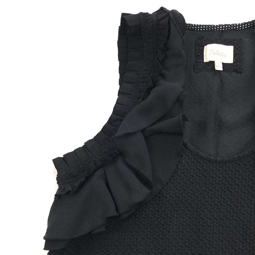 •ANTHROPOLOGIE• Deletta Ruffle Texture Top Black